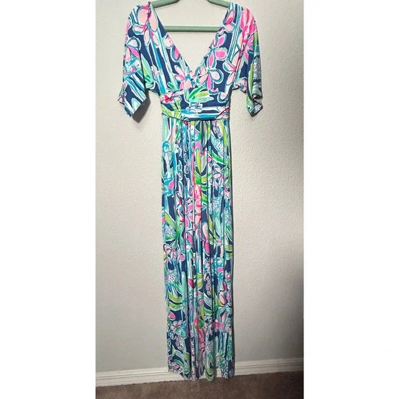 Lilly Pulitzer Parigi Stretch Maxi Dress Style 23900 Kimono Sleeve XXS Stretch - Picture 3 of 11